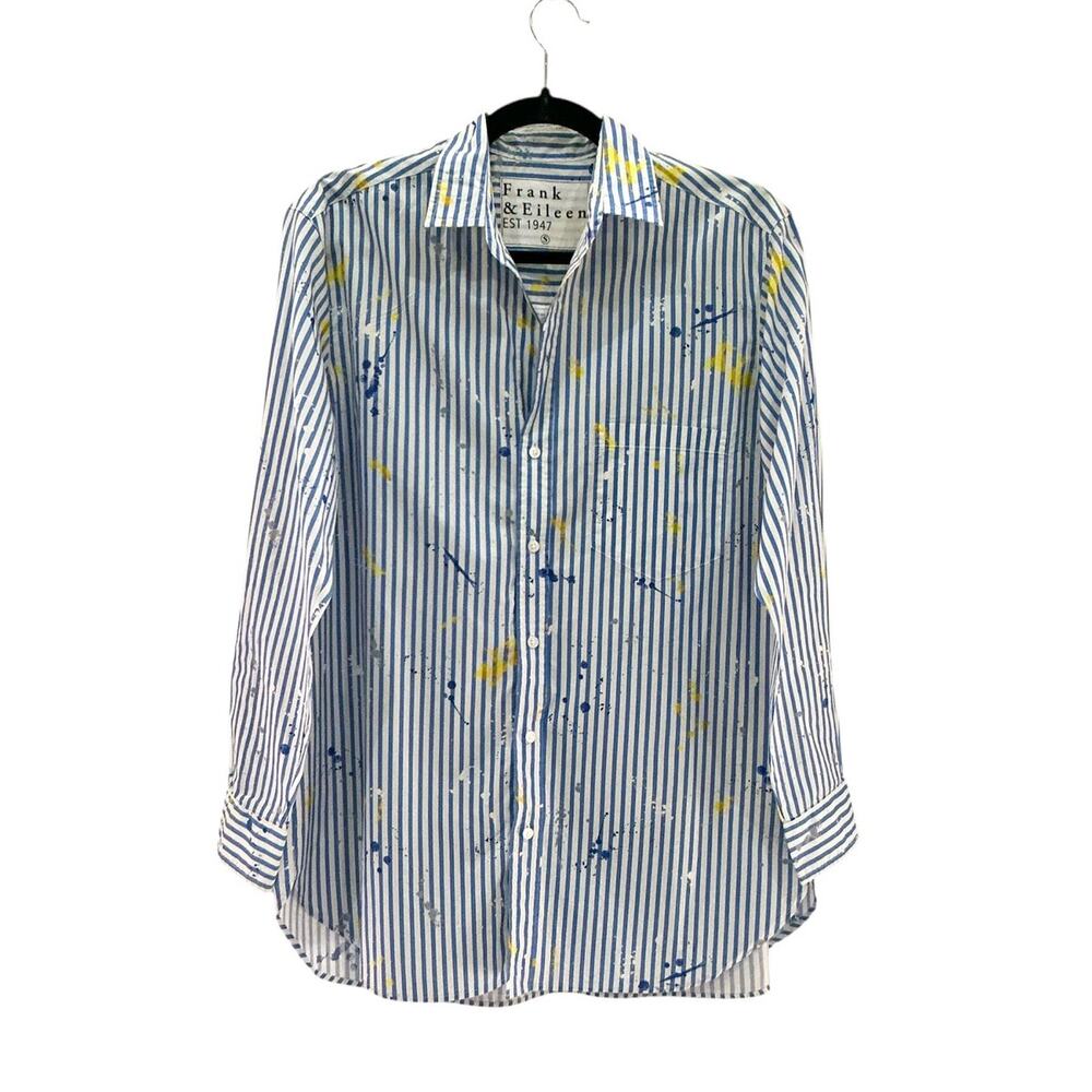 Frank &‎ Eileen Joedy Paint Splatter Blue Stripe Relaxed Button-Up Shirt Small - Picture 4 of 14